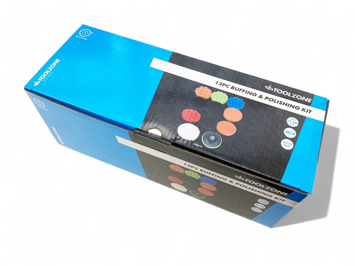 BUFFING AND POLISHING KIT 12 PIECES 115mm WITH HOOK AND LOOP ADAPTOR - TOOLZONE KDPAB172 thumbnail 3