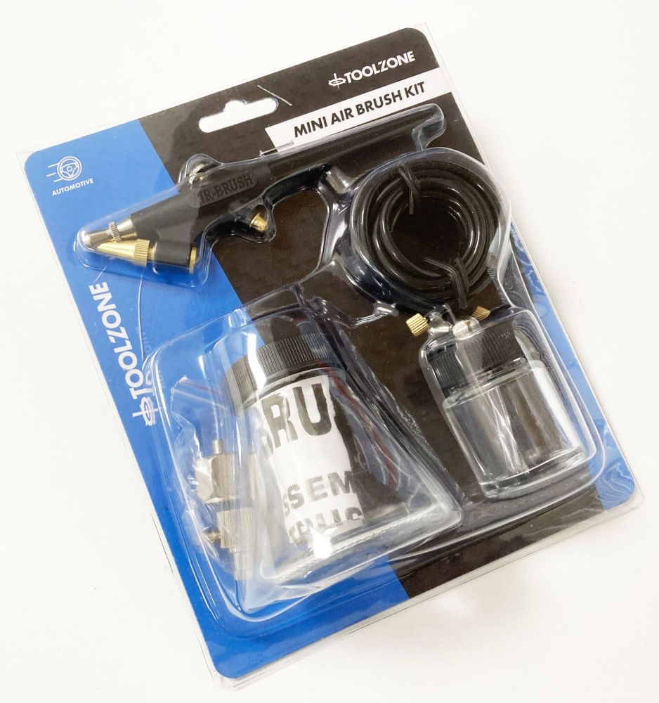 MINI AIR BRUSH KIT WITH 152cm AIR HOSE AND PAINT JARS - TOOLZONE KDPAT033 thumbnail 2