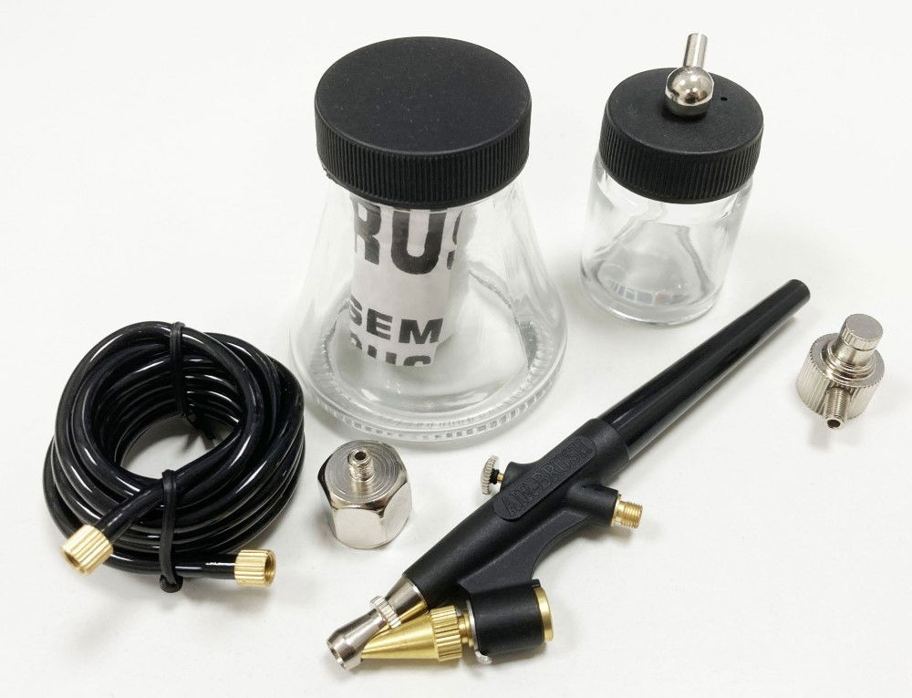 MINI AIR BRUSH KIT WITH 152cm AIR HOSE AND PAINT JARS - TOOLZONE KDPAT033 thumbnail 3