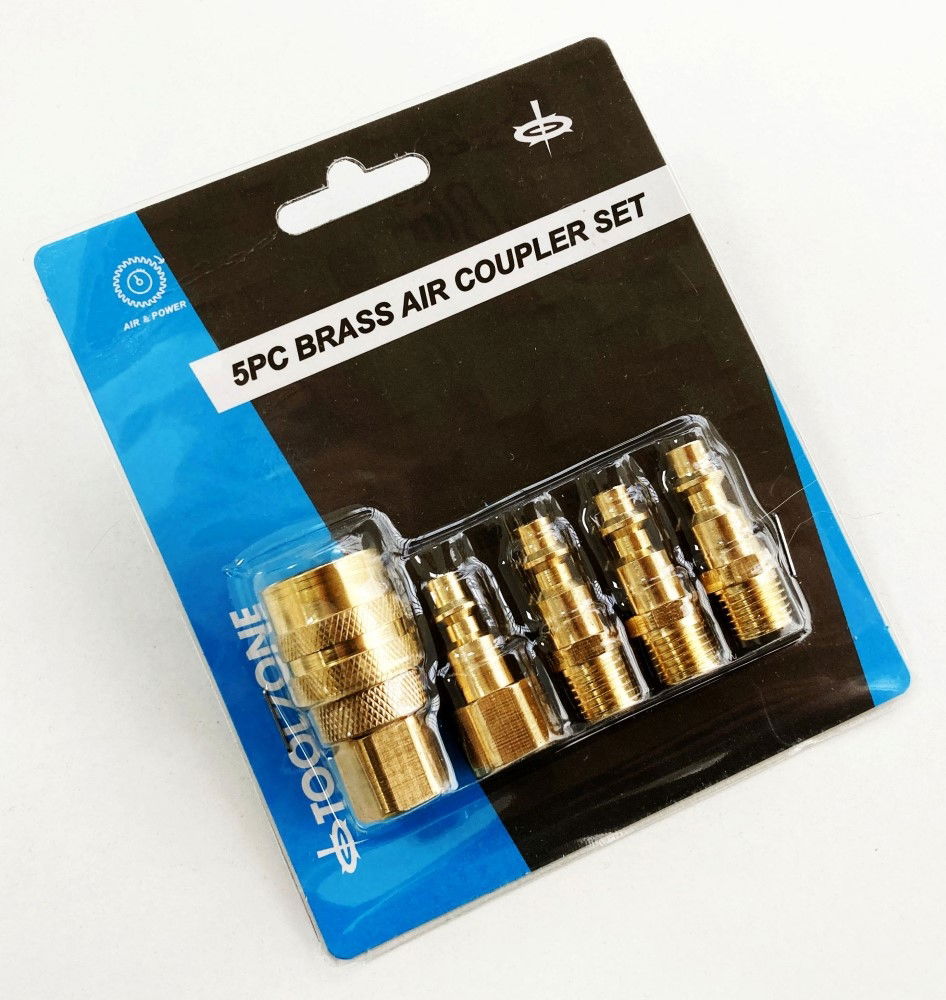 BRASS QUICK AIR COUPLER SET 5pc 1/4 npt INCLUDES FEMALE COUPLER CONNECTOR 3 MALE CONNECTORS - TOOLZONE KDPAT085 thumbnail 2