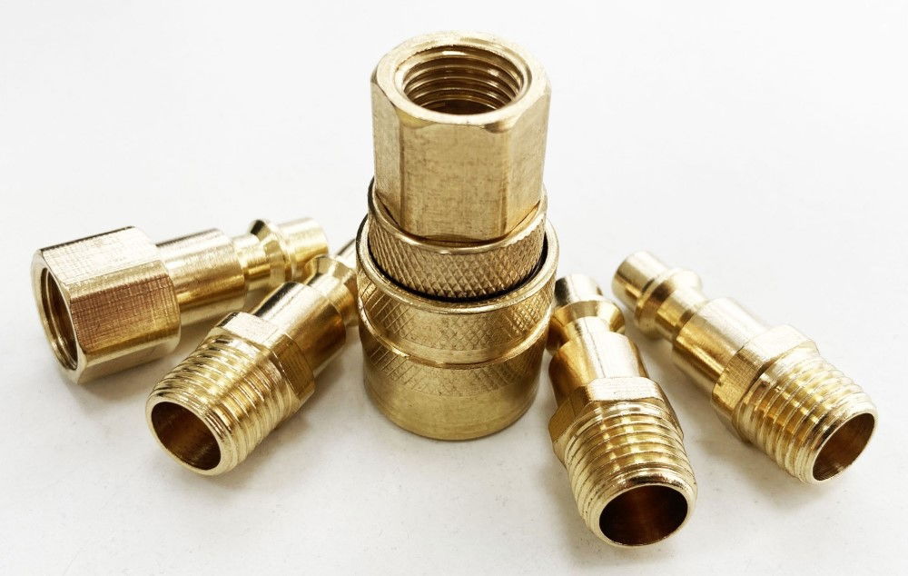 BRASS QUICK AIR COUPLER SET 5pc 1/4 npt INCLUDES FEMALE COUPLER CONNECTOR 3 MALE CONNECTORS - TOOLZONE KDPAT085 thumbnail 3