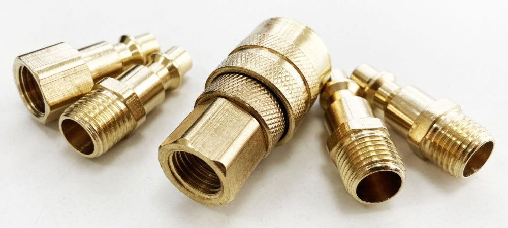 BRASS QUICK AIR COUPLER SET 5pc 1/4 npt INCLUDES FEMALE COUPLER CONNECTOR 3 MALE CONNECTORS - TOOLZONE KDPAT085 thumbnail 4