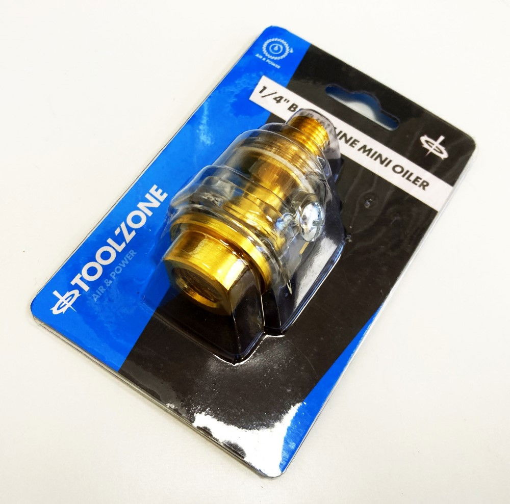 MINI IN LINE OILER 1/4 bsp FOR AIR TOOLS INCLUDES CONDENSATION VALVE - TOOLZONE KDPAT096 thumbnail 2