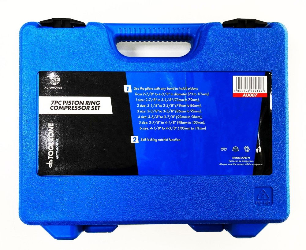 PISTON RING COMPRESSOR SET 7pc 73-111mm WITH PLIER - TOOLZONE KDPAU007 thumbnail 5