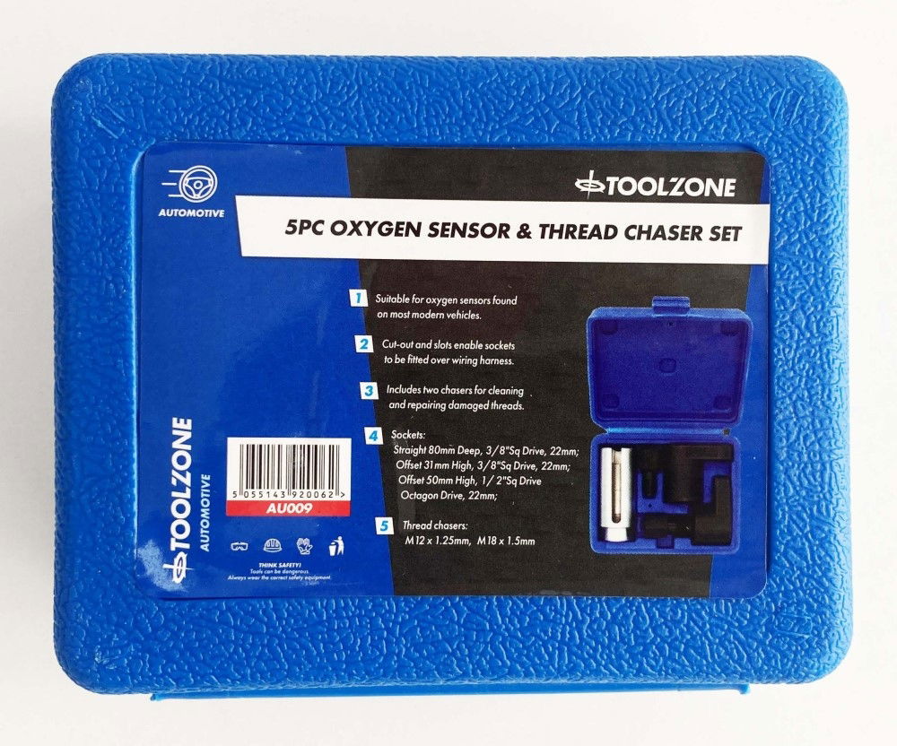 OXYGEN SENSOR AND THREAD CHASER SET 5pc INCLUDES 22mm SOCKETS - TOOLZONE KDPAU009 image 1