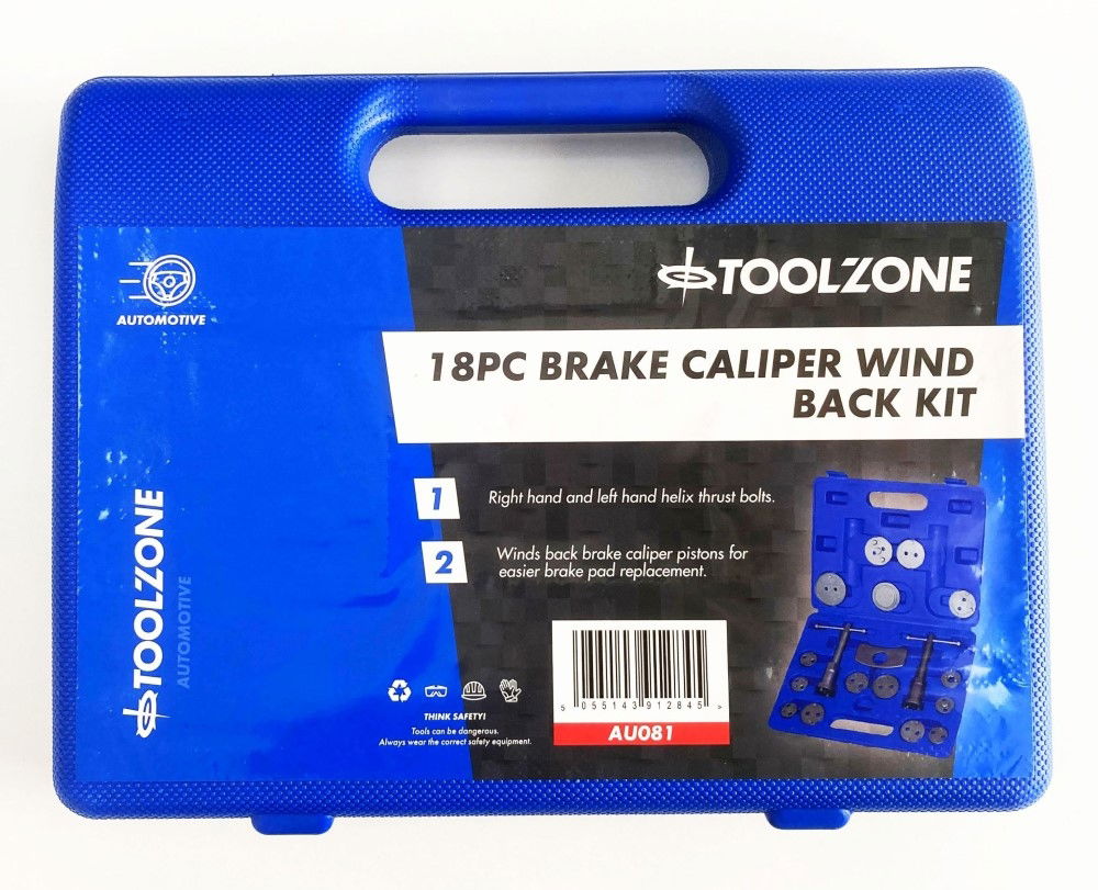 BRAKE CALIPER WIND BACK TOOL SET 18pc WITH ADAPTORS - TOOLZONE KDPAU081 image 1