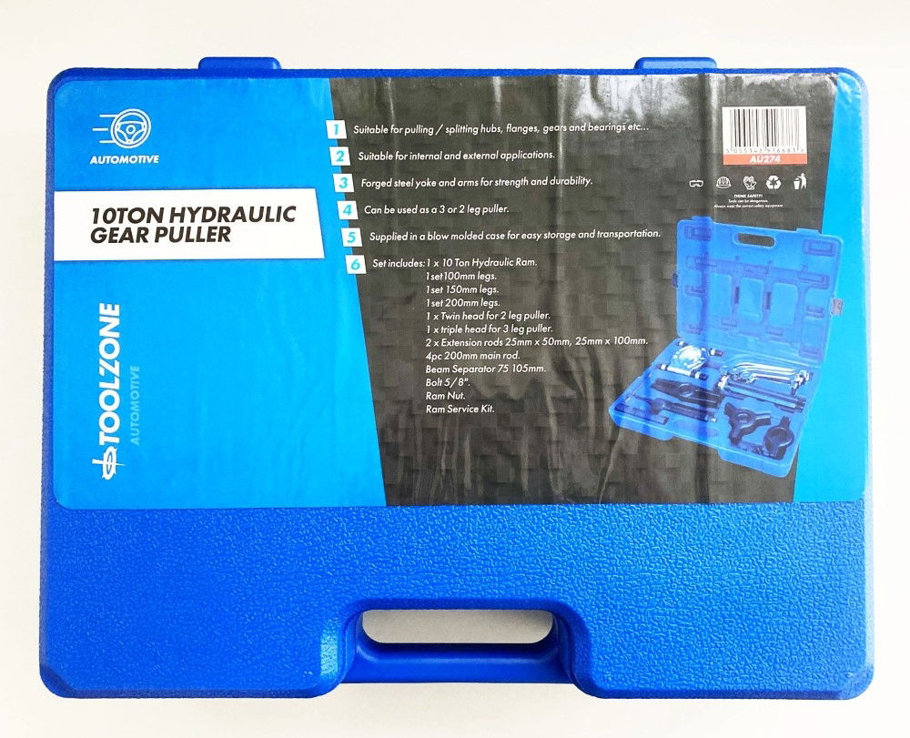 HYDRAULIC GEAR PULLER SET 10ton 9 LEGS 100mm 150mm 200mm - TOOLZONE KDPAU274 image 1