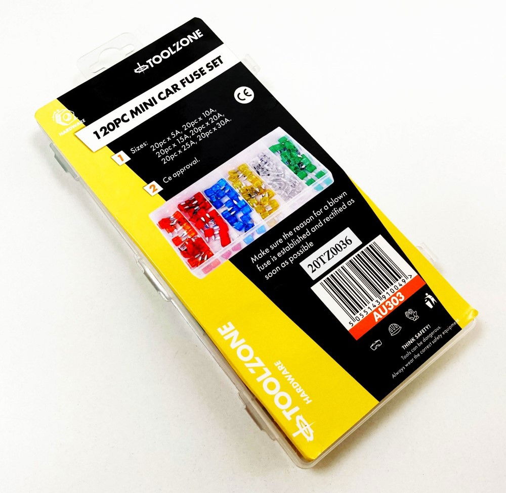 CAR FUSES MINI BLADE 120pc ASSORTED 5a-30a - TOOLZONE KDPAU303 thumbnail 4