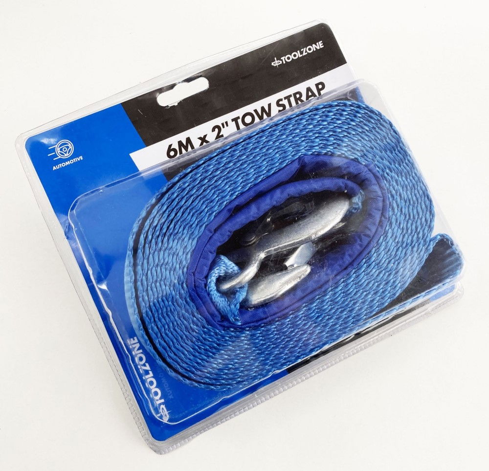 TOW STRAP 2 x 6m 3tonne WITH STEEL HOOKS - TOOLZONE KDPAU322 thumbnail 4