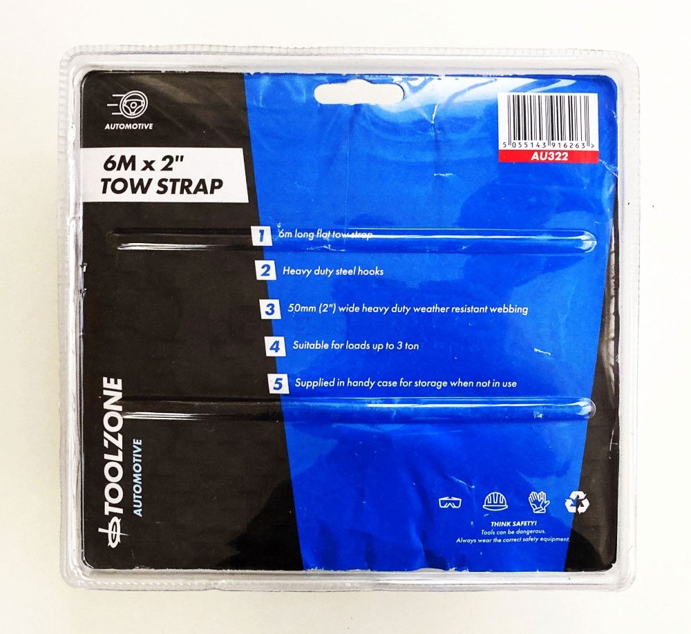 TOW STRAP 2 x 6m 3tonne WITH STEEL HOOKS - TOOLZONE KDPAU322 thumbnail 5
