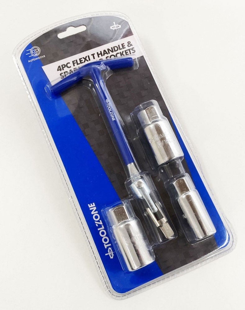 FLEX T HANDLE AND SPARK PLUG SOCKET SET 4pc 16mm 18mm 21mm - TOOLZONE KDPAU363 thumbnail 2