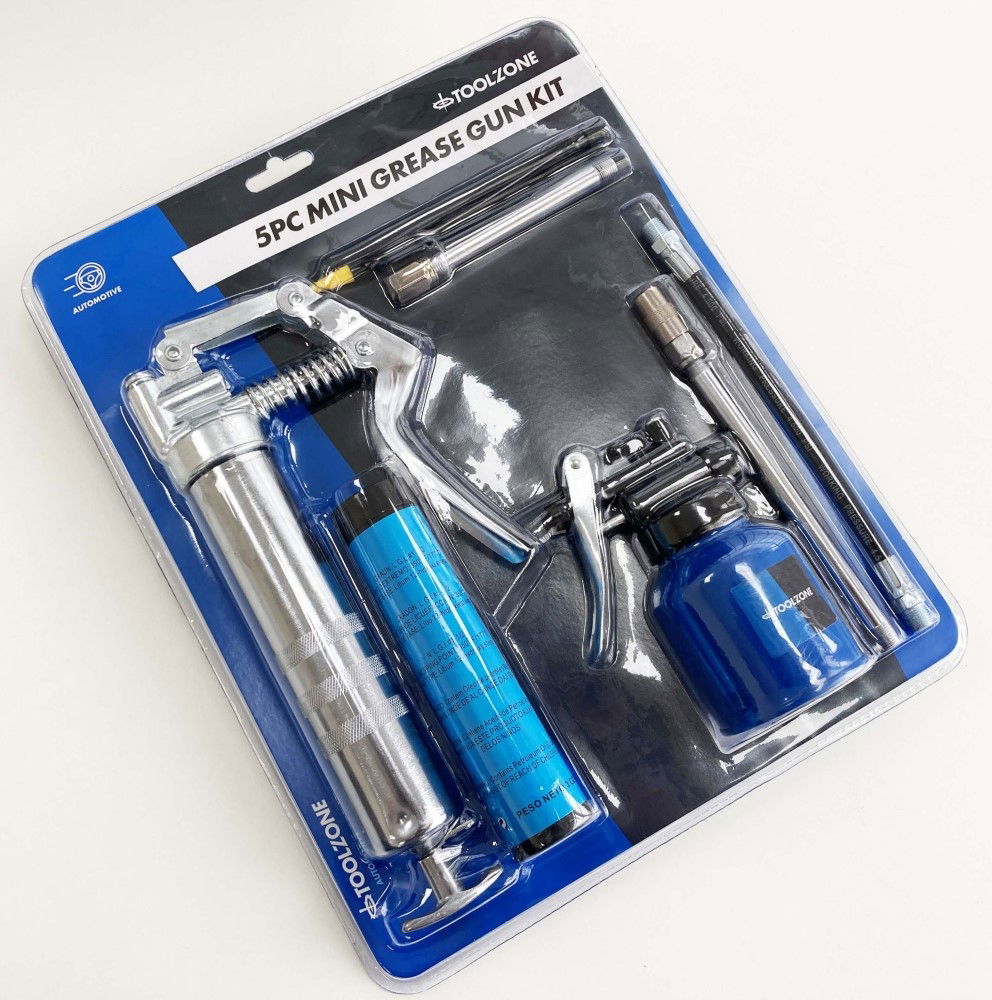 MINI GREASE GUN KIT 5pc PISTOL TYPE WITH FIXED AND FLEXIBLE NOZZLE - TOOLZONE KDPAU370 thumbnail 2