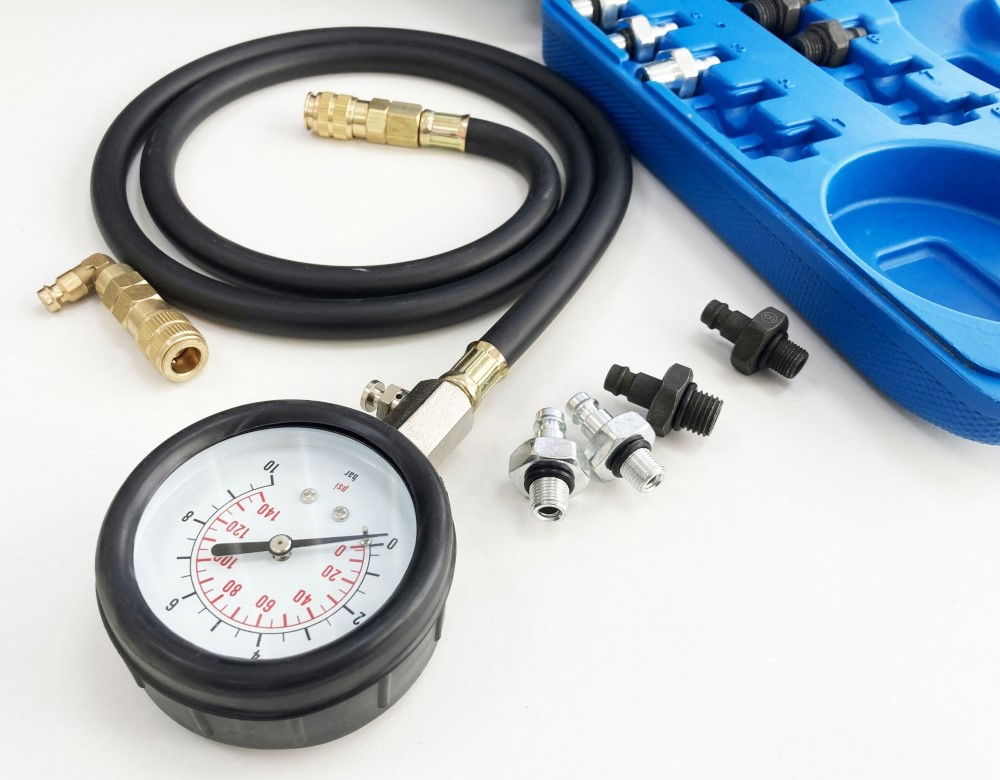 OIL PRESSURE TEST KIT 0-10 bar 1-140 psi 10 ADAPTORS 1.2m HOSE - TOOLZONE KDPAU376 thumbnail 4