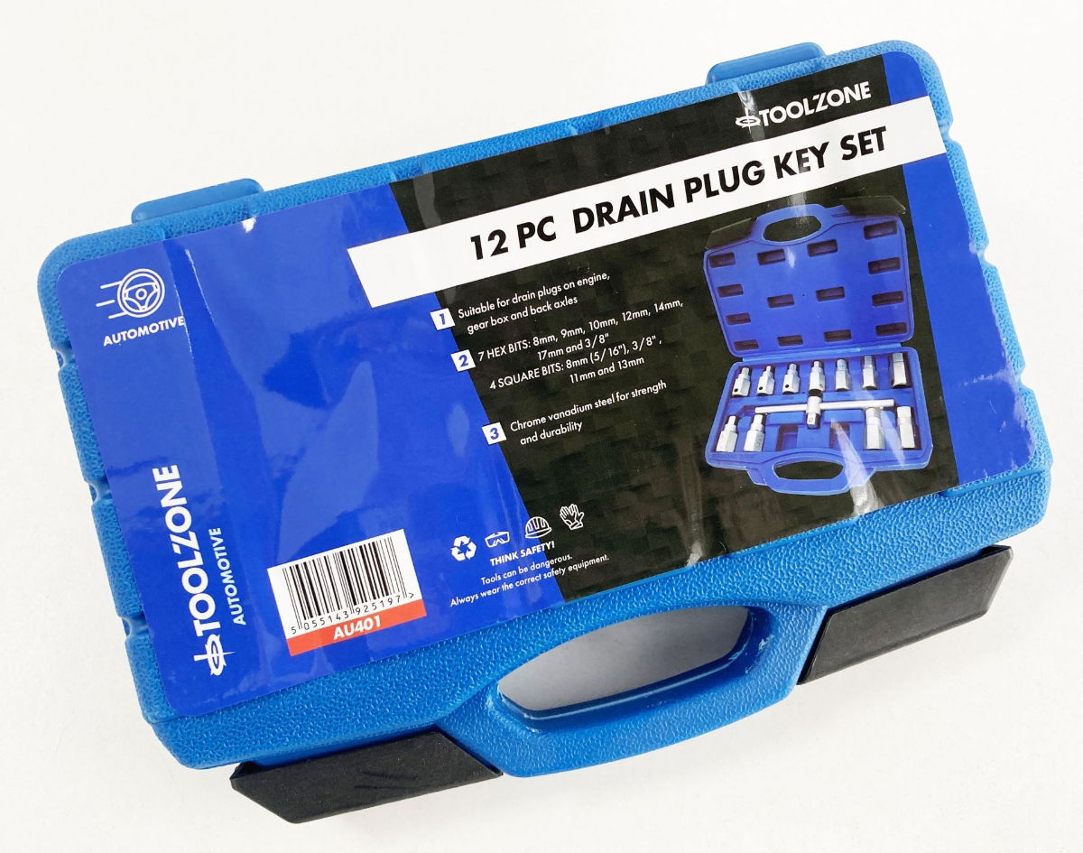 DRAIN PLUG KEY SET 12pc HEX AND SQUARE BITS - TOOLZONE KDPAU401 thumbnail 2