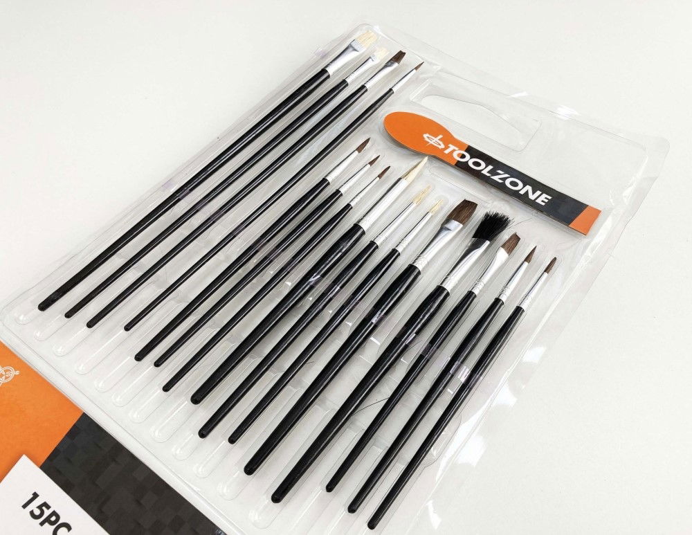 ARTIST BRUSHES 15PC ASSORTED FLAT POINTED ROUND - TOOLZONE KDPBR015 thumbnail 3