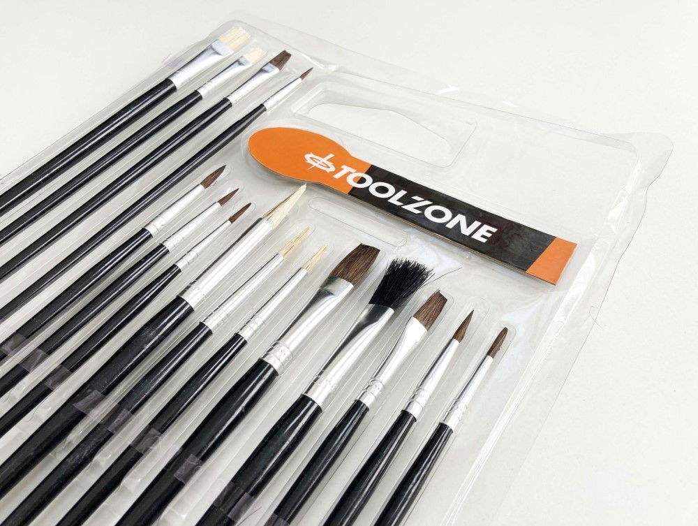 ARTIST BRUSHES 15PC ASSORTED FLAT POINTED ROUND - TOOLZONE KDPBR015 thumbnail 4