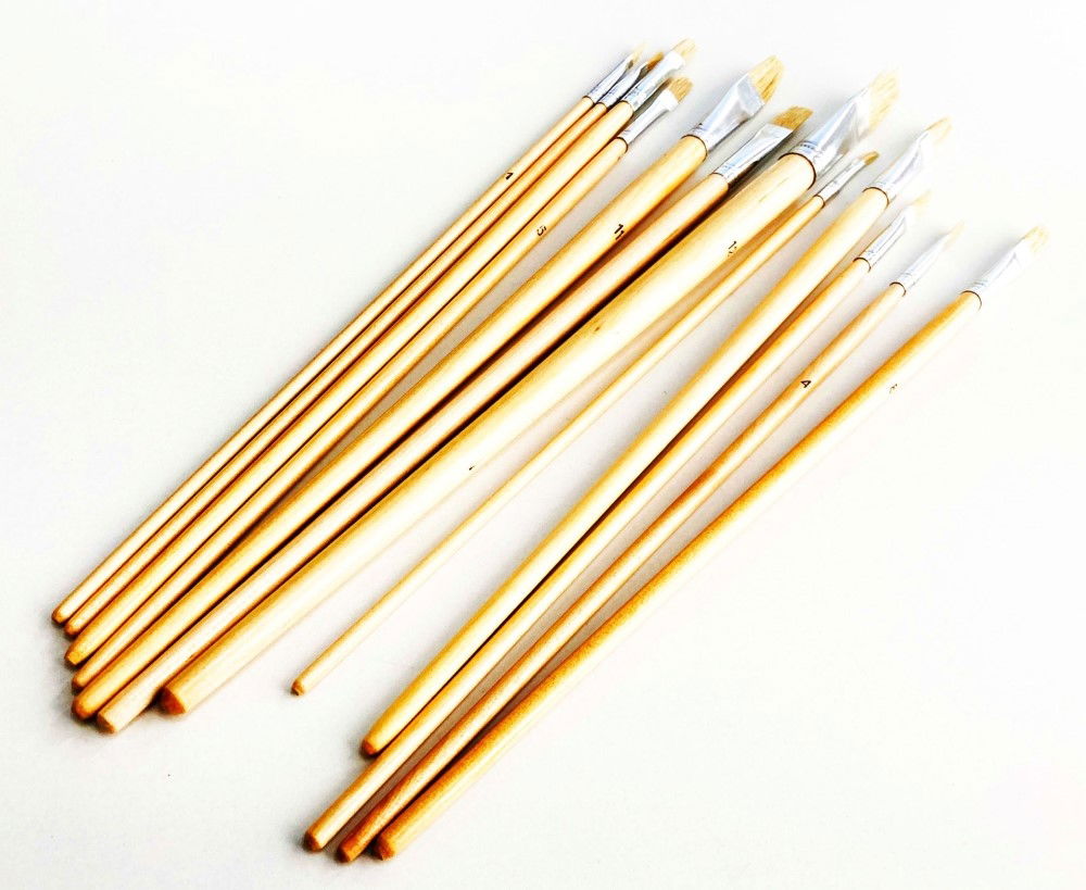 ARTIST BRUSHES 12PC JUMBO FLAT SIZES 1-12 WOOD HANDLE - TOOLZONE KDPBR017 thumbnail 3