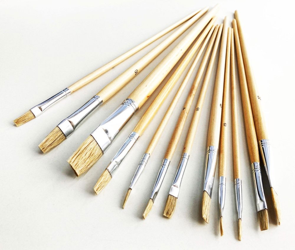 ARTIST BRUSHES 12PC JUMBO FLAT SIZES 1-12 WOOD HANDLE - TOOLZONE KDPBR017 thumbnail 4