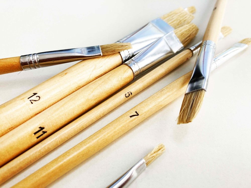 ARTIST BRUSHES 12PC JUMBO FLAT SIZES 1-12 WOOD HANDLE - TOOLZONE KDPBR017 thumbnail 5