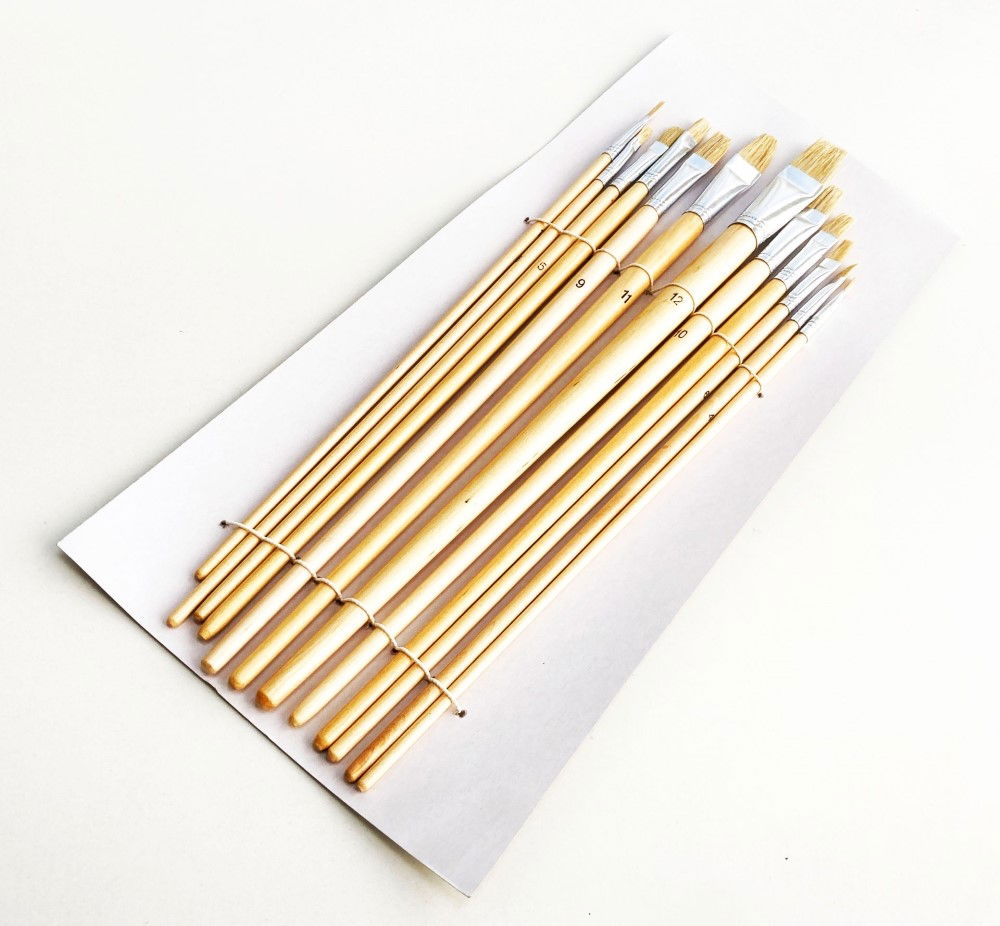 ARTIST BRUSHES 12PC JUMBO FLAT SIZES 1-12 WOOD HANDLE - TOOLZONE KDPBR017 thumbnail 6