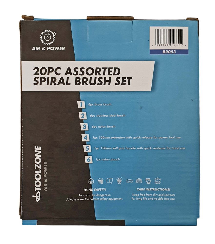 SPIRAL BRUSH SET 20PC DETAIL BRASS STAINLESS STEEL NYLON 150mm EXTENSION - TOOLZONE KDPBR053 thumbnail 2