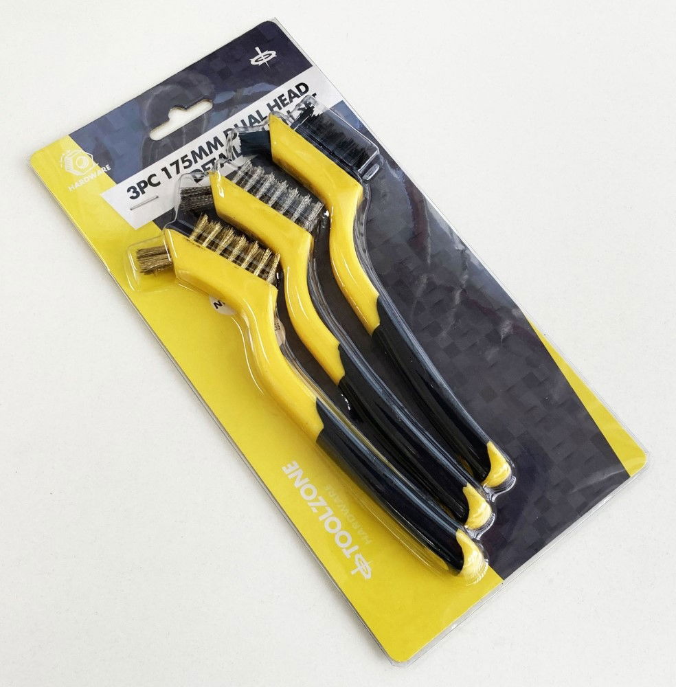 BRUSH SET 3PC 175mm PRECISION DETAIL STAINLESS STEEL NYLON BRASS - TOOLZONE KDPBR061 thumbnail 2