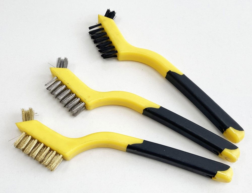 BRUSH SET 3PC 175mm PRECISION DETAIL STAINLESS STEEL NYLON BRASS - TOOLZONE KDPBR061 thumbnail 3