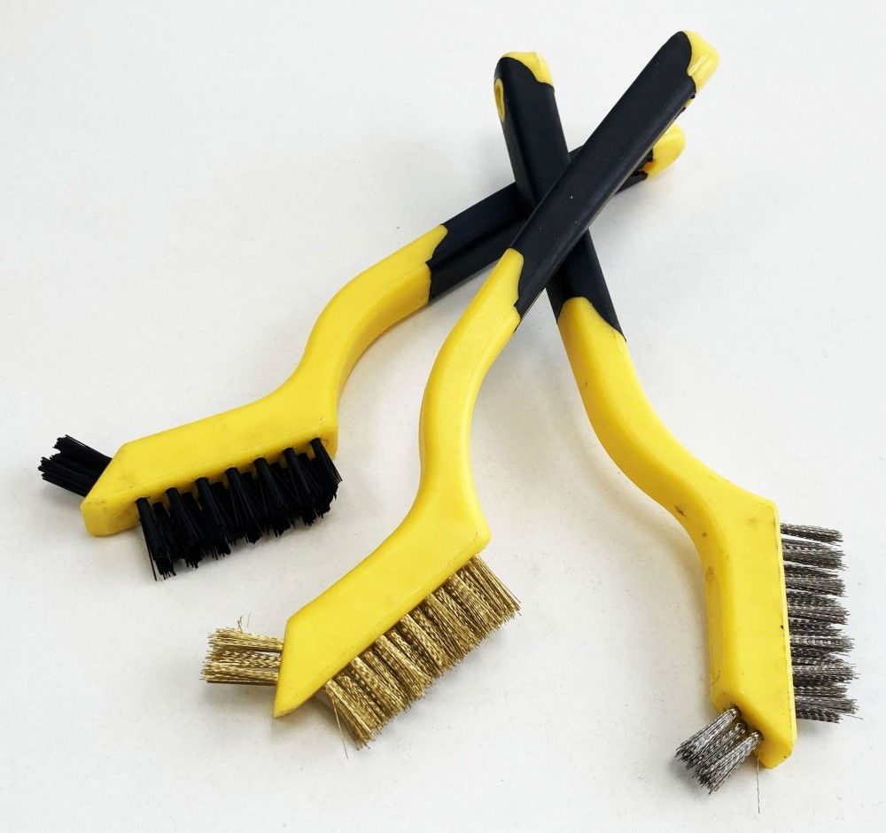 BRUSH SET 3PC 175mm PRECISION DETAIL STAINLESS STEEL NYLON BRASS - TOOLZONE KDPBR061 thumbnail 4