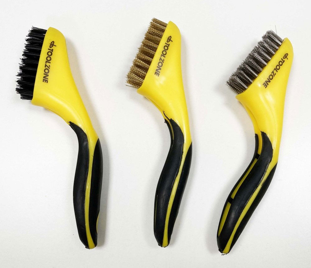 WIRE BRUSH SET 3PC WIDE 20cm STAINLESS STEEL NYLON BRASS - TOOLZONE KDPBR063 thumbnail 3