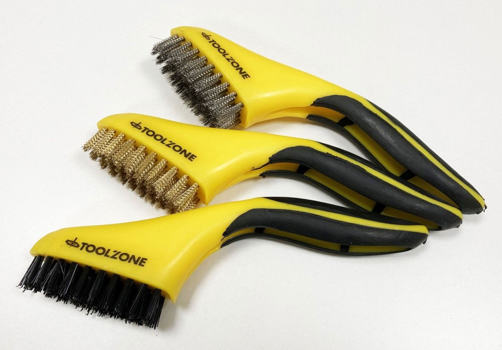 WIRE BRUSH SET 3PC WIDE 20cm STAINLESS STEEL NYLON BRASS - TOOLZONE KDPBR063 thumbnail 4