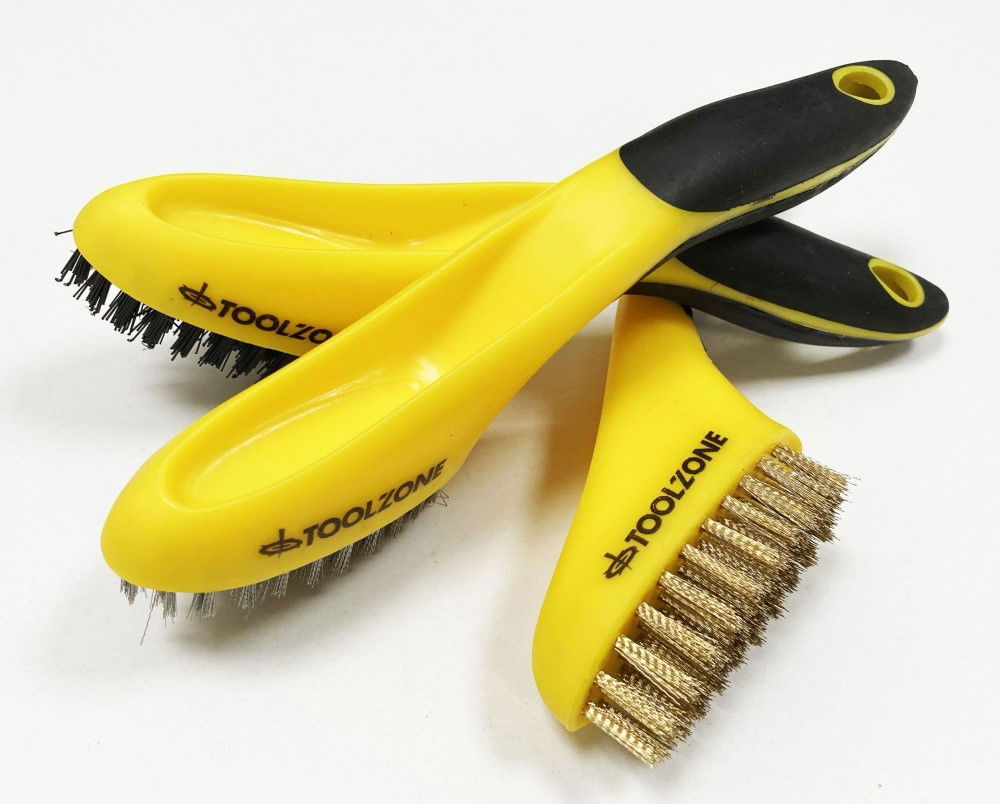 WIRE BRUSH SET 3PC WIDE 20cm STAINLESS STEEL NYLON BRASS - TOOLZONE KDPBR063 thumbnail 5