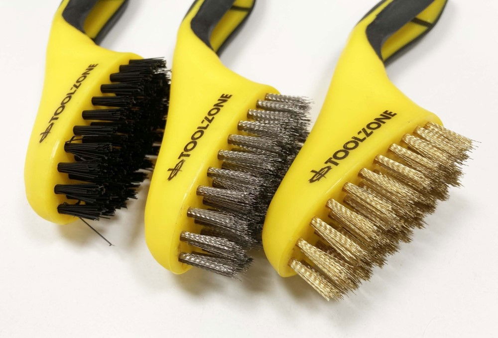 WIRE BRUSH SET 3PC WIDE 20cm STAINLESS STEEL NYLON BRASS - TOOLZONE KDPBR063 thumbnail 6
