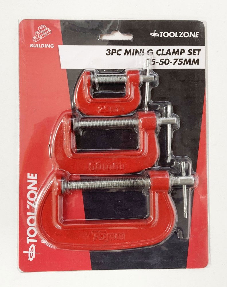 G CLAMP SET 3PC MINI 25mm 50mm 75mm - TOOLZONE KDPCL004 image 1