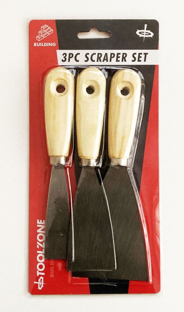 SCRAPER SET 3PC WOODEN HANDLES - TOOLZONE KDPDC047 image 1
