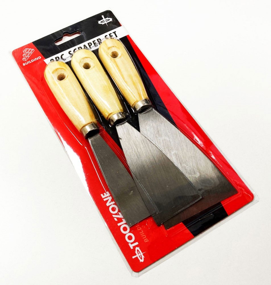 SCRAPER SET 3PC WOODEN HANDLES - TOOLZONE KDPDC047 thumbnail 2
