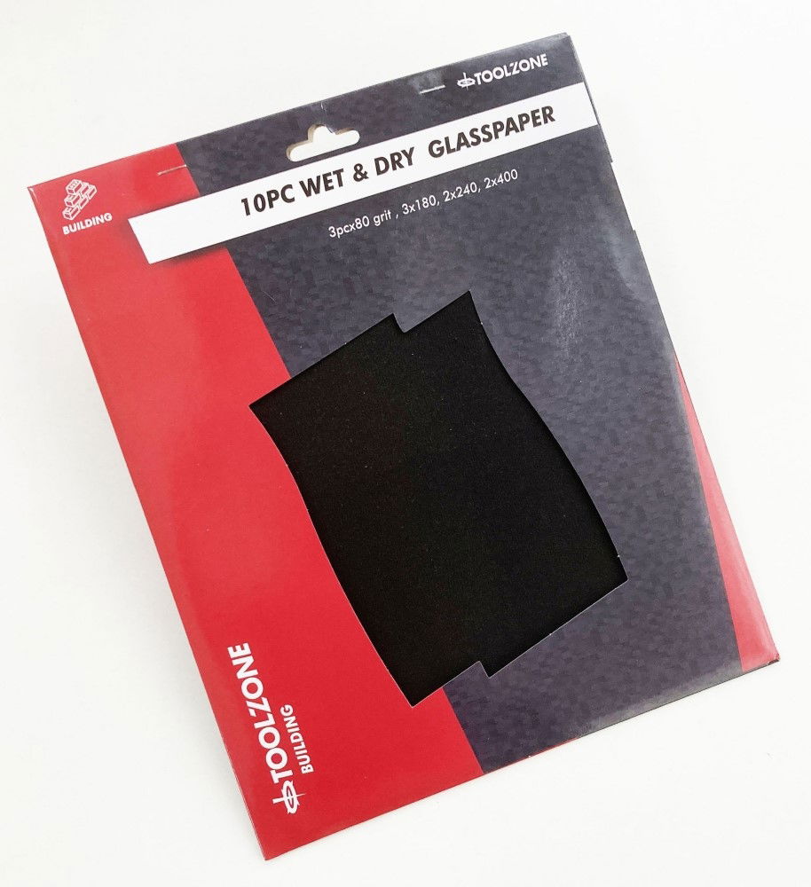 GLASSPAPER WET AND DRY 10PC ASSORTED GRITS - TOOLZONE KDPDC072 thumbnail 2