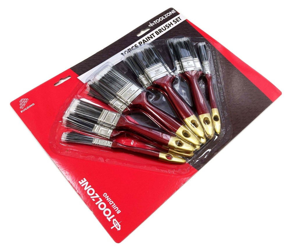 PAINT BRUSH SET 10PC NYLON BRISTLE ASSORTED SIZES - TOOLZONE KDPDC143 thumbnail 2