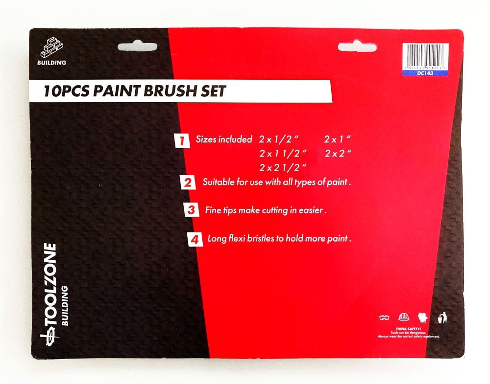PAINT BRUSH SET 10PC NYLON BRISTLE ASSORTED SIZES - TOOLZONE KDPDC143 thumbnail 3