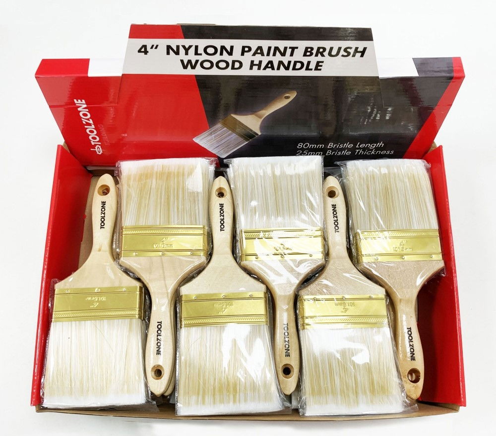 PAINT BRUSH 4 NYLON BRISTLE WOODEN HANDLE 24PC - TOOLZONE KDPDC149 thumbnail 3