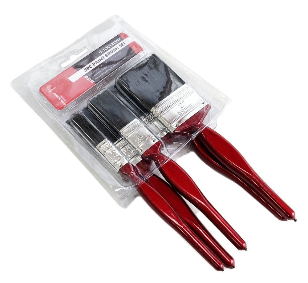 PAINT BRUSH SET 5PC RED HANDLE ASSORTED SIZES - TOOLZONE KDPDC187 thumbnail 2
