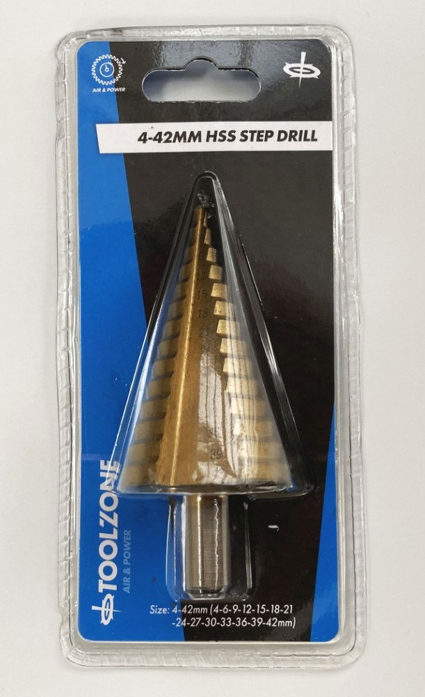 STEP DRILL HSS 4-42mm 14 STEPS 10mm SHANK TITANIUM COATED - TOOLZONE KDPDR037 thumbnail 2