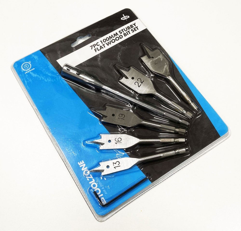 WOOD BIT SET STUBBY FLAT 7PC 100mm WITH EXTENSION AND KEY - TOOLZONE KDPDR066 thumbnail 2