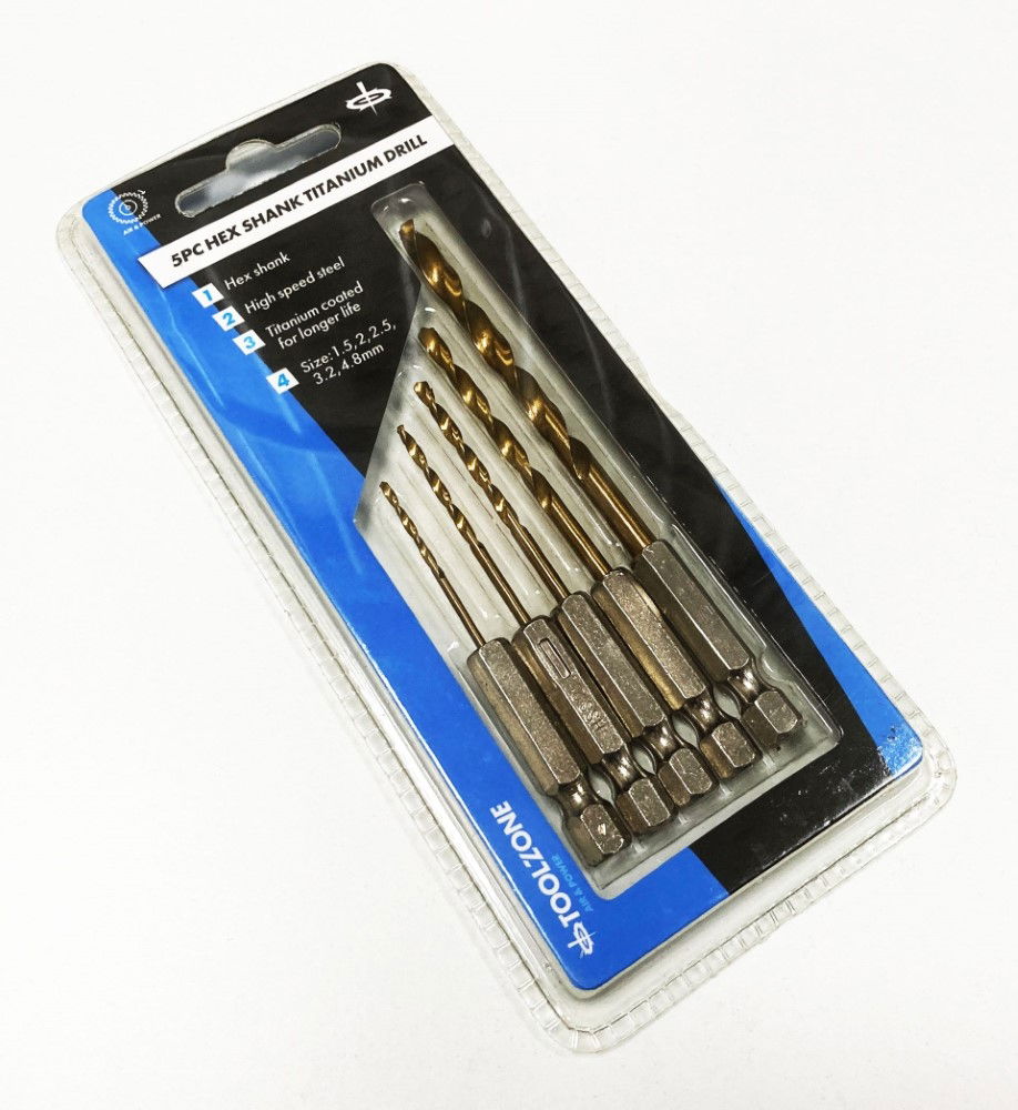 DRILL BIT SET TITANIUM COATED HEX SHANK 5PC 1.5-4.8mm - TOOLZONE KDPDR098 thumbnail 2