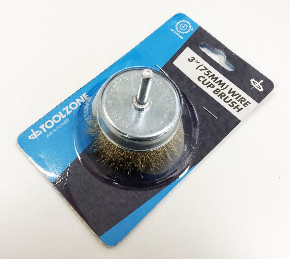 WIRE CUP BRUSH 3 75mm FOR DRILL 6mm SPINDLE - TOOLZONE KDPDR166 thumbnail 2