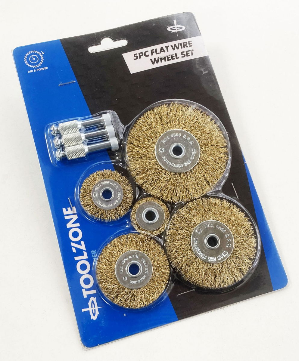 FLAT WIRE WHEEL SET FOR DRILL 5PC 25-75mm 1/4 SHANK - TOOLZONE KDPDR171 thumbnail 2