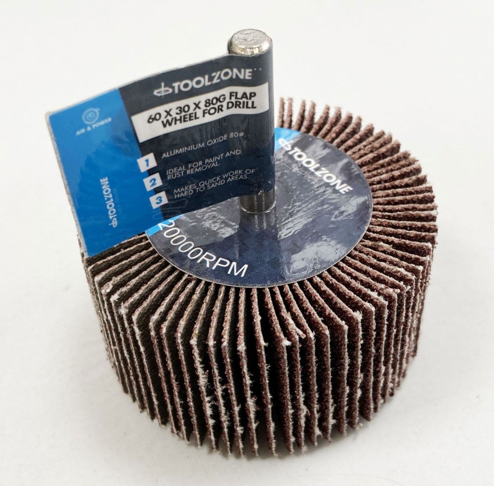 FLAP WHEEL FOR DRILL 60x30mm 80 grit 6mm SPINDLE - TOOLZONE KDPDR180 thumbnail 2