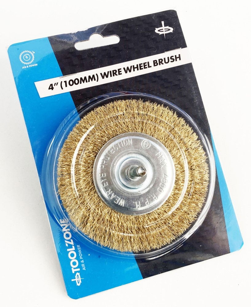 FLAT WIRE WHEEL FOR DRILL 4 1/4 SHANK BRASS PLATED - TOOLZONE KDPDR210 thumbnail 2