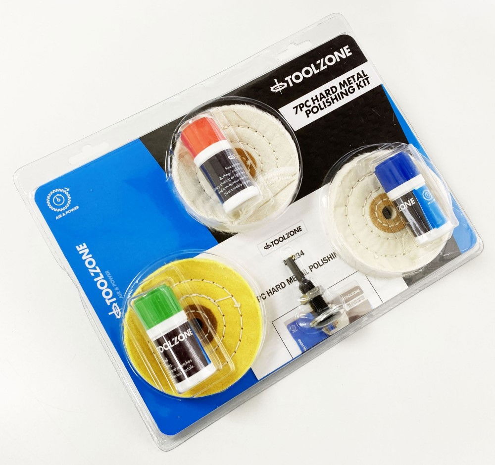 HARD METAL POLISHING SET 7PC WITH WHEELS AND COMPOUNDS - TOOLZONE KDPDR234 thumbnail 2