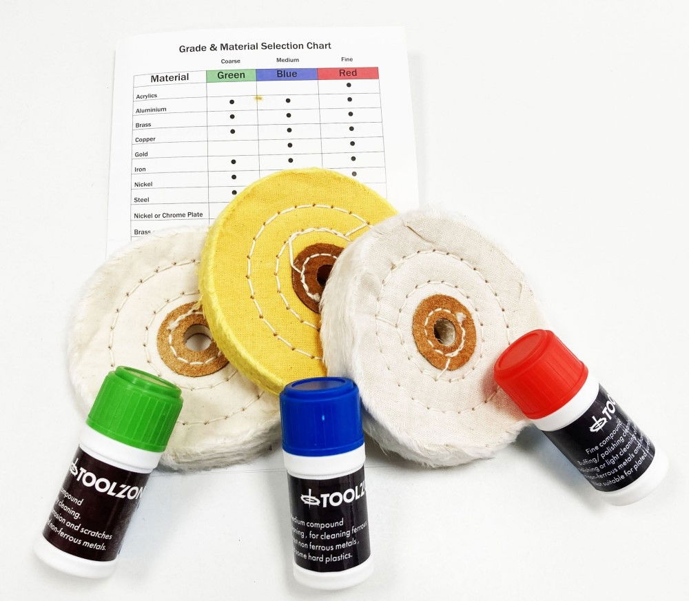 HARD METAL POLISHING SET 7PC WITH WHEELS AND COMPOUNDS - TOOLZONE KDPDR234 thumbnail 4