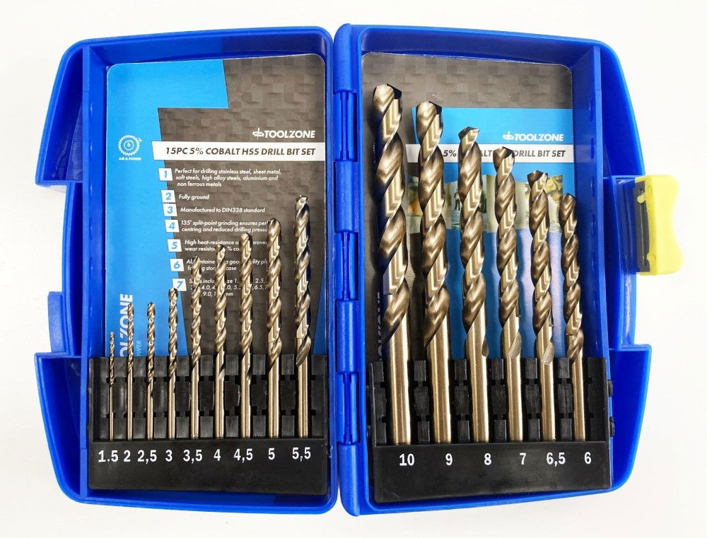 HSS DRILL SET 15PC 5% COBALT 1.5-10mm - TOOLZONE KDPDR389 thumbnail 5